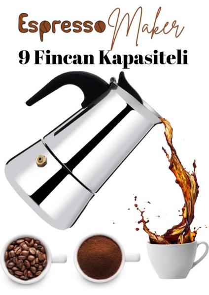 Moka Pot Espresso 9 Cup 450 ml Paslanmaz Çelik Ocak Üstü (9 Fincan) fiyatları