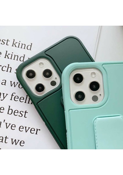 Apple IPhone 12 Pro Uyumlu Mat Koyu Yeşil Yumuşak Silikon Standlı Tutacaklı (Tutamaçlı) Telefon Kılıfı indirimleri