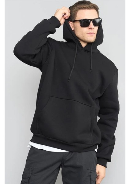 Çetinkaya Mentality 3035 3 Ip Kapşonlu Siyah Sweatshirt