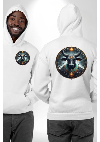 Hesat - Beslenme, Süt ve Doğurganlık Tanrıçası Beyaz Kapüşonlu Sweatshirt Kadın Erkek Ön Minimal Sırt Baskılı