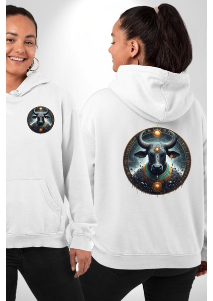 Hesat - Beslenme, Süt ve Doğurganlık Tanrıçası Beyaz Kapüşonlu Sweatshirt Kadın Erkek Ön Minimal Sırt Baskılı fırsatları