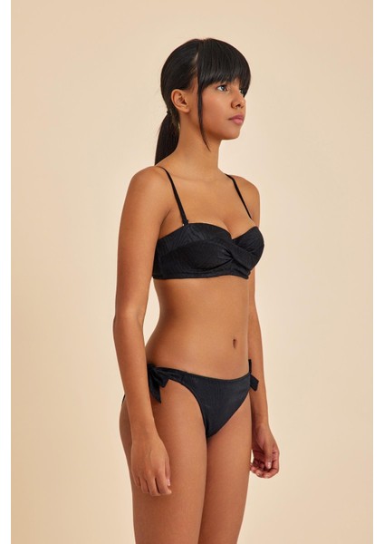 Bali Siyah Balenli Dolgulu Straplez Push-Up Bikini Üst