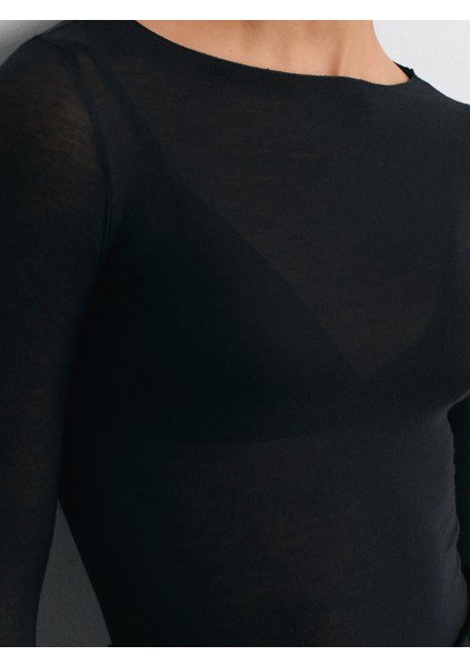 32122 Kayık Yaka Modal Kaşmir Ultra Hafif Bluz-Siyah fırsatları