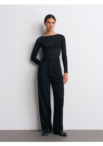 32122 Kayık Yaka Modal Kaşmir Ultra Hafif Bluz-Siyah indirimleri