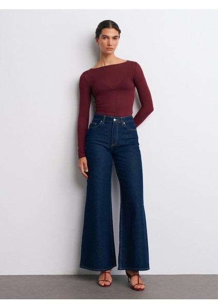 32122 Kayık Yaka Modal Kaşmir Ultra Hafif Bluz-Bordo indirimleri