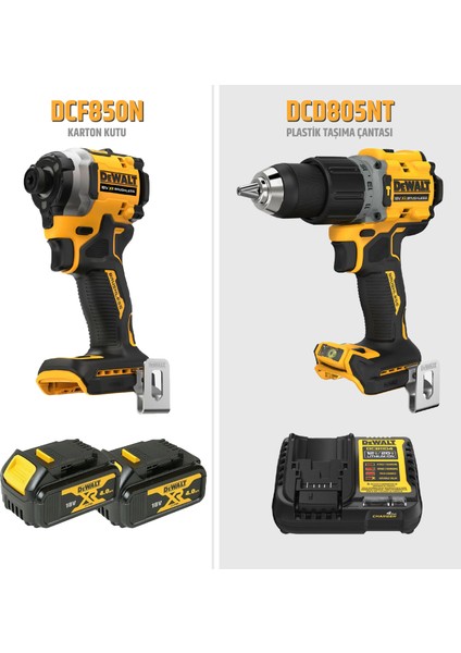 DCD805NT Darbeli Matkap + DCF850N Torklu Vidalama + 2 Akülü Ikili Set