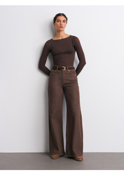 32122 Kayık Yaka Modal Kaşmir Ultra Hafif Bluz-Kahve indirimleri