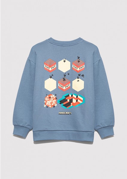 6S10130-85518 Minecraft Baskılı Mavi Sweatshirt fiyatları