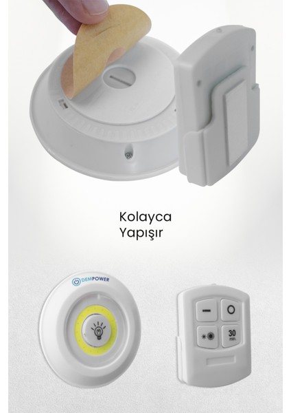 uzaktan kumandalı, yapışkan montajlı LED spot lamba – kolay kurulum ve pratik kullanım için ideal
