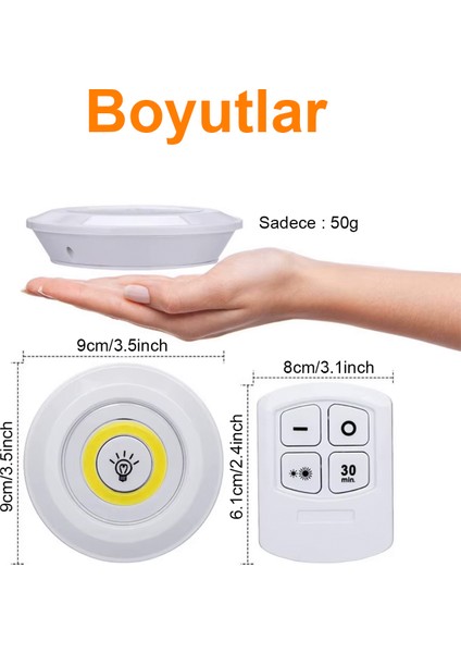 uzaktan kumandalı, yapışkan montajlı LED spot lamba – kolay kurulum ve pratik kullanım için ideal