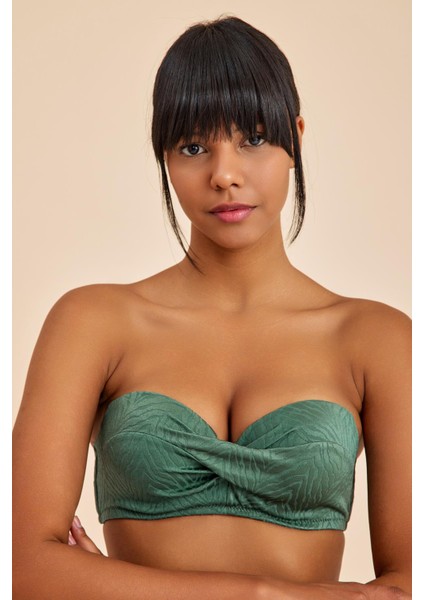 Bali Yeşil Balenli Dolgulu Straplez Push-Up Bikini Takım