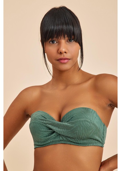 Bali Yeşil Balenli Dolgulu Straplez Push-Up Bikini Takım modelleri