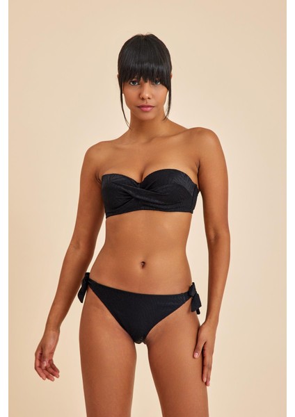 Bali Siyah Dolgulu Straplez Push-Up Bikini Takım