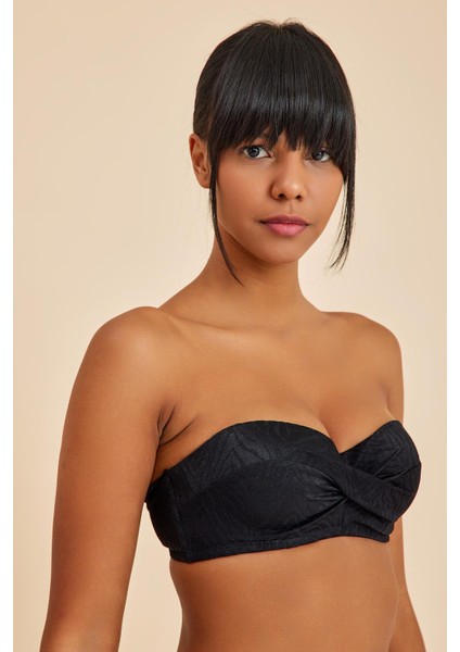 Bali Siyah Balenli Dolgulu Straplez Push-Up Bikini Takım modelleri
