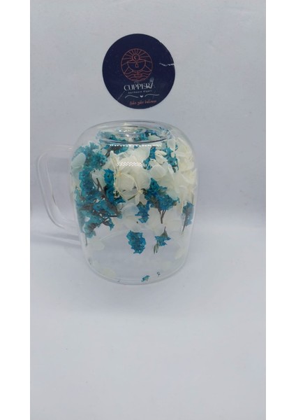 Isıya Dayanıklı Çift Cidarlı Kurutulmuş Canlı Çiçekli Kupa (Yoğun Mavi&beyaz) modelleri