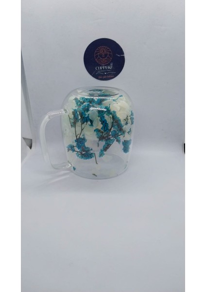 Isıya Dayanıklı Çift Cidarlı Kurutulmuş Canlı Çiçekli Kupa (Yoğun Mavi&beyaz) fırsatları