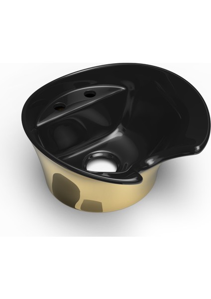 Seramik Kuaför Lavabosu 57 cm Dış Altın Iç Siyah Bayan Oval Yıkama Başlığı