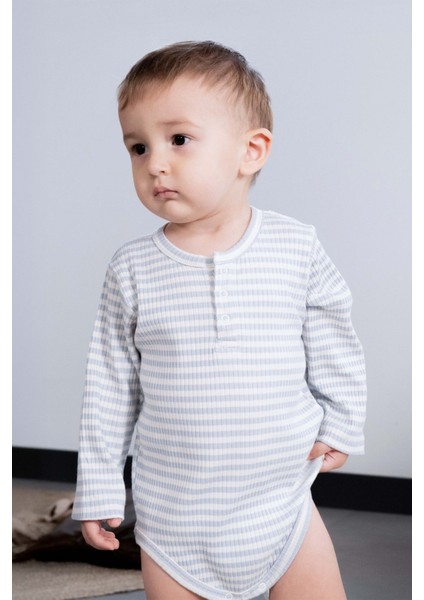 Ayarlanabilir Çıtçıtlı Modal Bebek Body Uzun Kollu Mavi Zıbın