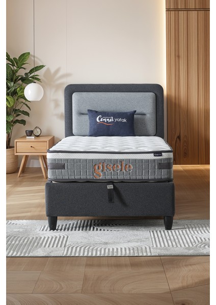Gisele Tek Kişilik Sandıklı Baza + Full Ortopedik Antibakteriyel Pedli Yatak + Başlık 3 lü Set