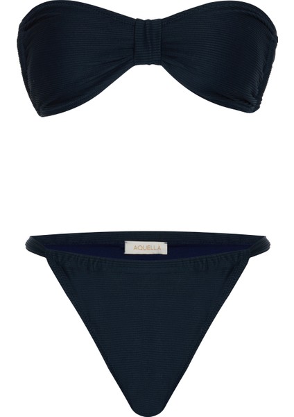 Dokulu Lacivert Straplez Bikini