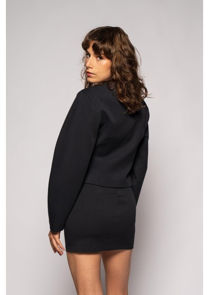 Kadın Lacivert Balon Kol Crop Blazer fiyatları