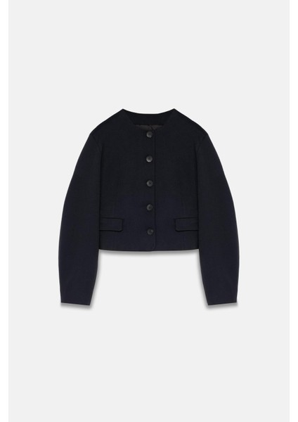 Kadın Lacivert Balon Kol Crop Blazer fırsatları