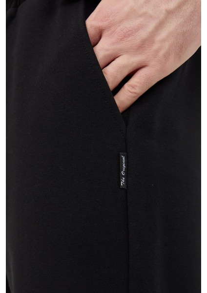Siyah Relaxed Fit Bisiklet Yaka Sweatshirt Düz Paça Erkek Eşofman Takımı fırsatları