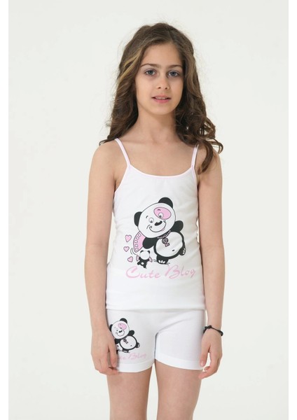 Berrak Kız Ayı Baskılı Ip Askı Elastane Takım