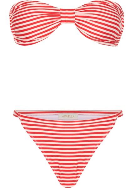 Kalın Kırmızı Stripe Straplez Bikini