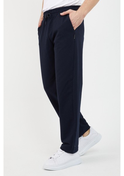 Lacivert Relaxed Fit Bisiklet Yaka Sweatshirt Düz Paça Erkek Eşofman Takımı modelleri