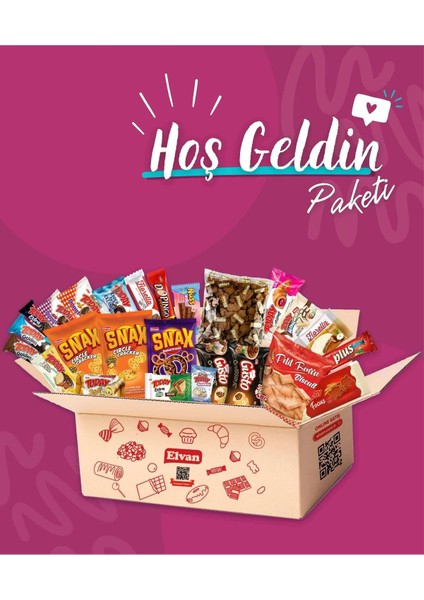 Atıştırmalık ve Çikolata Karışımı 25 Parça Karışık Aroma Hoş Geldin Temalı Hediye Kutusu fiyatları