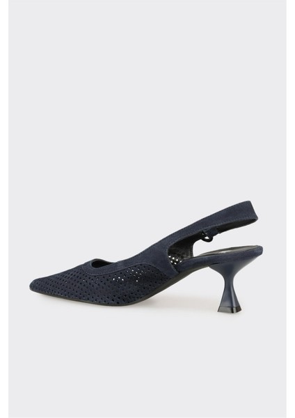 Lacivert Deri Kadın Topuklu Ayakkabı modelleri