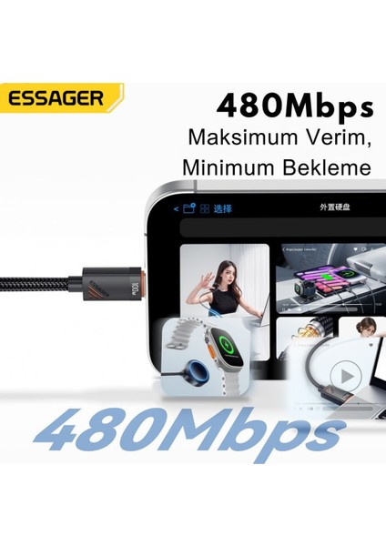 1.2 Metre 100W 2in1 Type C To 2x Type C Şarj ve Data Kablosu, Çift Cihaz Desteği, Dayanıklı Örgülü Tasarım, fırsatları