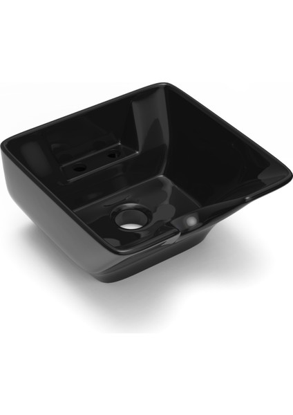 Seramik Kuaför Lavabosu 57 cm Siyah Bayan Kare Yıkama Başlığı