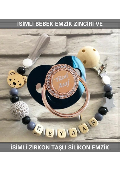 0-6 Ay Silikon Emzik ve Ahşap Boncuklu Askı Beyaz Pembe Nazar Desenli Taşlı Altın Kaplama fiyatları