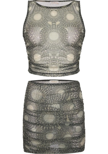 Çok Renkli Bluz-Etek Ikili Takım