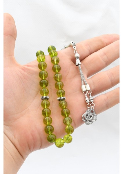 Doğal Peridot Taşlı 33'lük Tesbih Metal Püsküllü 10MM Küre Kesim 902256 fırsatları
