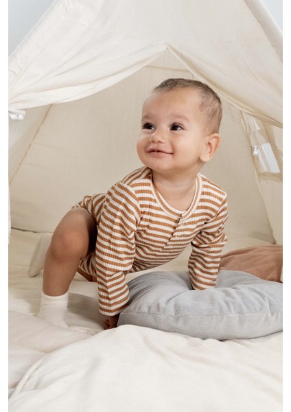 Ayarlanabilir Çıtçıtlı Modal Bebek Body Uzun Kollu Kahverengi Zıbın