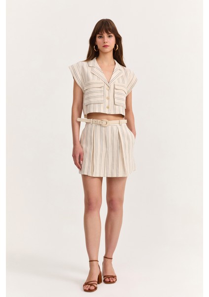 Çizgi Detaylı Büyük Cepli Gömlek Naturel fırsatları