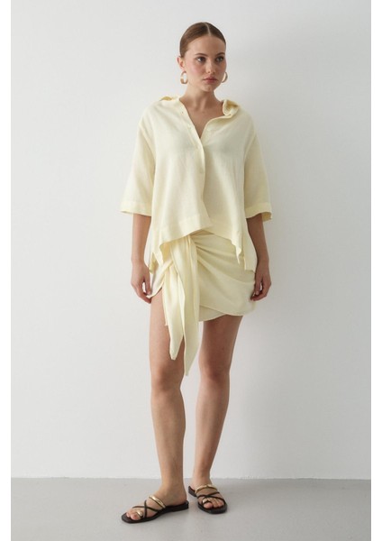 Sarı Bağlama Detaylı Etek Gömlek Takım