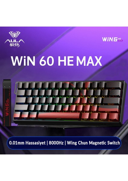 WIN60 He Max Manyetik Klavye Rapid Trigger Wing Chun Switch 8000Hz Rgb %60 Hot Swap Oyuncu Klavyesi Siyah-Kırmızı fiyatları