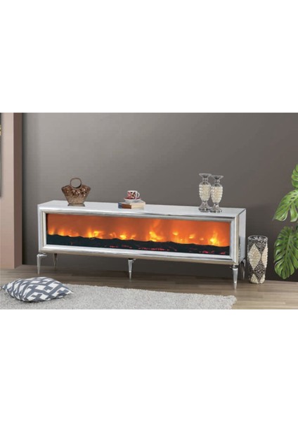 Bera Gümüş Şömineli Aynalı Hüma Tv Sehpası