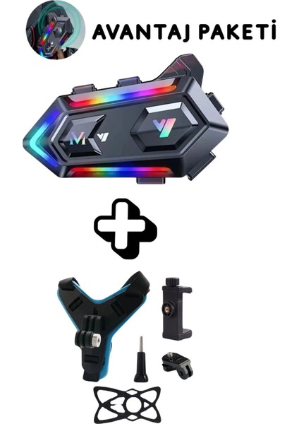 Avantaj Paketi Motorsiklet Kask Interkom Kulaklık ve Kask Telefon Tutucu Aparatı Rgb Kask Kulaklığı
