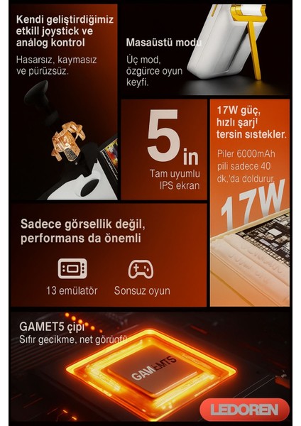 Gamemt E5 Elde Taşınabilir Youtube Chrome Oyun Konsolu 5000 Mah 2 In 1 Hızlı Şarj Cihazı 17 W Retro