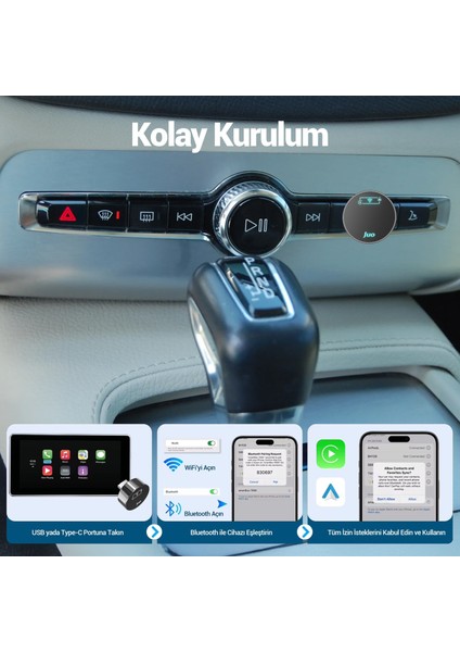 Kablosuz Carplay Android Auto Kabloludan Kablosuza Çevirici USB ve Type-C Adaptör
