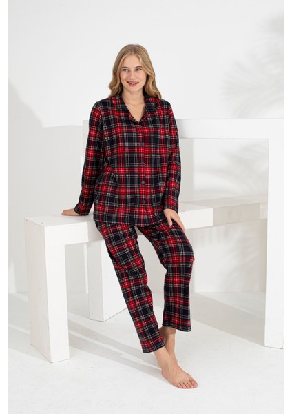 Angelique %100 Pamuk Uzun Kol Ekose Kadın Pijama Takımı 21224-25-26-27 modelleri