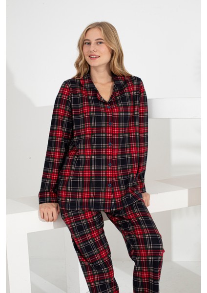 Angelique %100 Pamuk Uzun Kol Ekose Kadın Pijama Takımı 21224-25-26-27 fırsatları