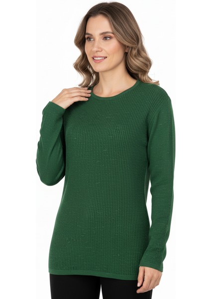 Kadın Kışlık Pamuklu Örme Ince Triko Anne Kazak Yuvarlak Yaka Desenli Uzun Kol Rahat Kesim Tam Kalıp fırsatları