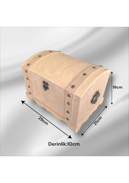 Ahşap Boyanabilir Takı-Makyaj-Aksesuar- Dekoratif Klipsli Orta Boy Çok Amaçlı Sandık Kutu