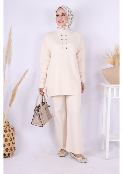 Yarım Balıkçı Önü Düğme Detaylı Takım 1630 Taş